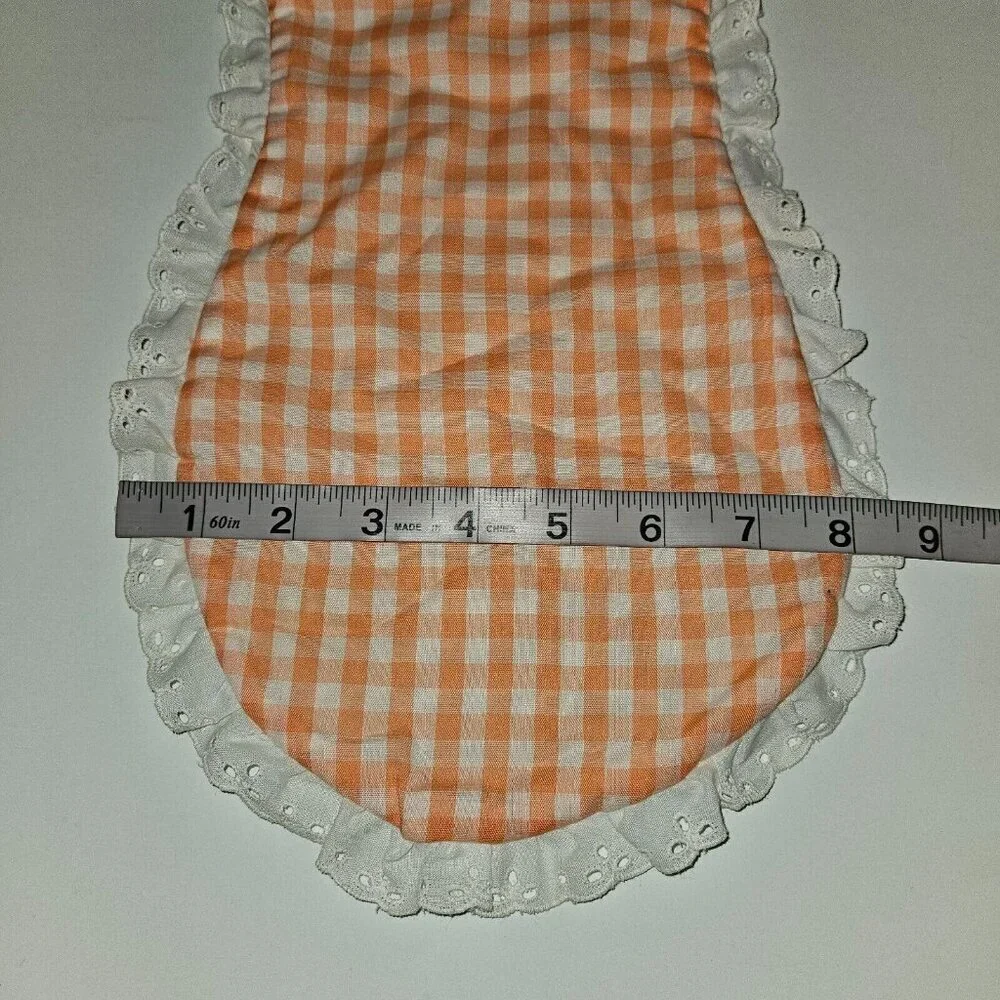 Orange Peach White Gingham Plaid Burp Cloth Lace Trim Strawberry Patch Atlanta